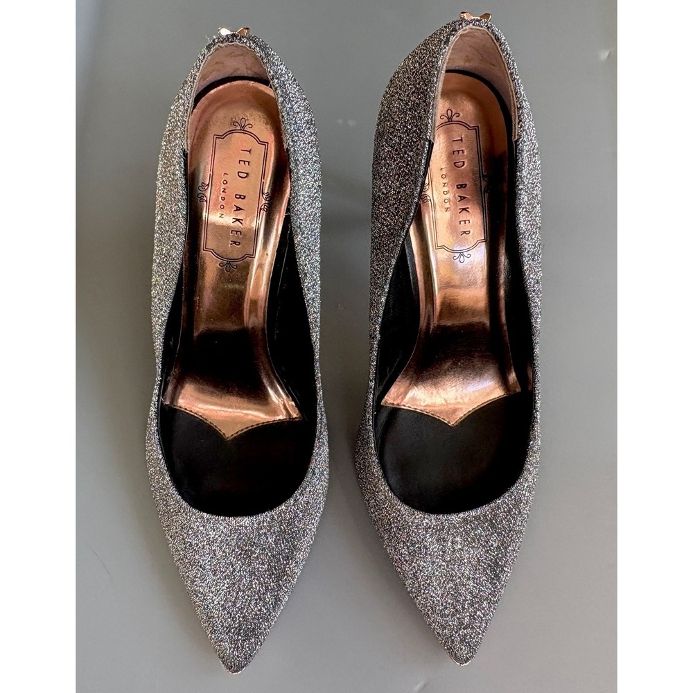 Ted Baker Stiletto MetallicSilver Glitter Pointed Heel Pump Women Shoe 37.5/7.5